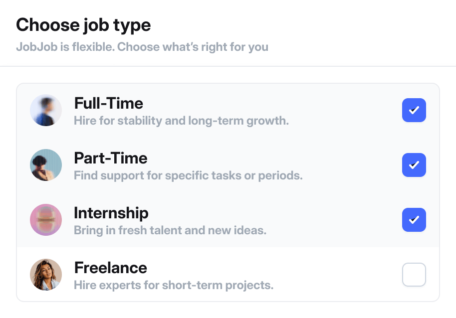 Image showing choices of job types