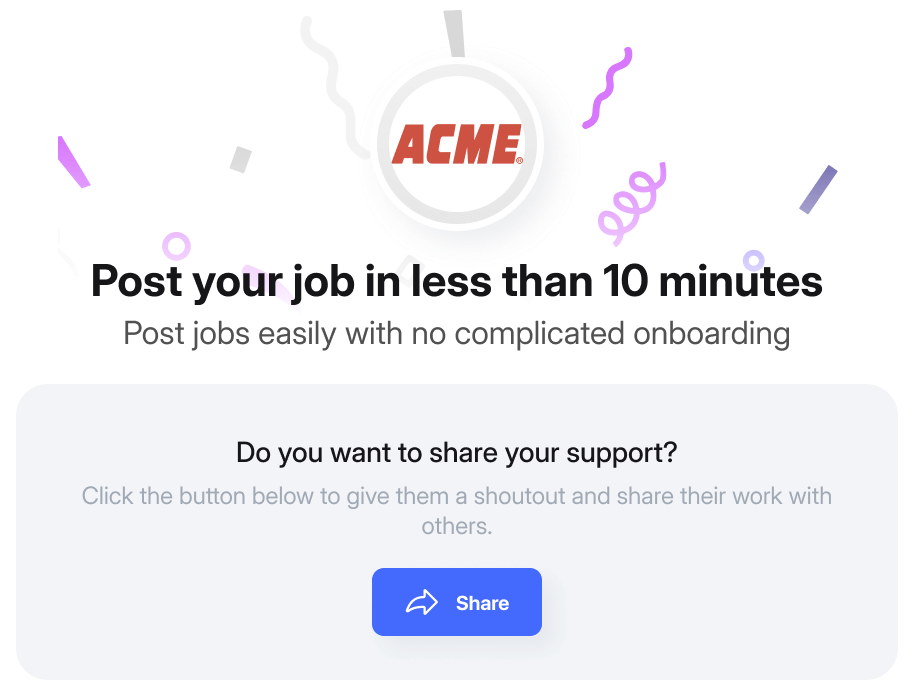 Image with a message showing job posting successful